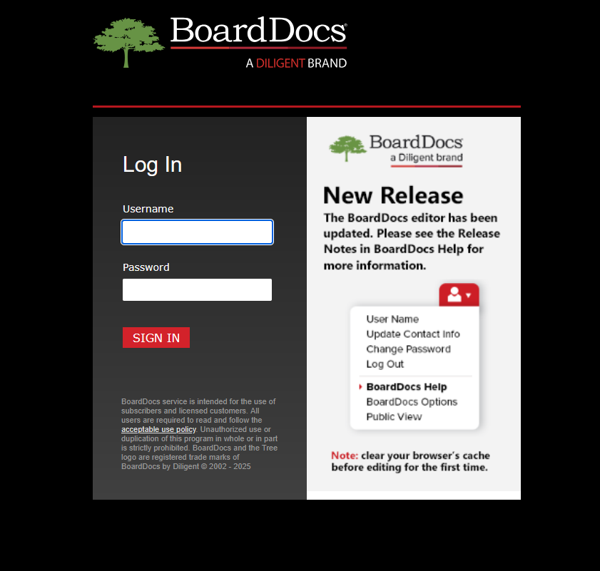 Figure 2: The proper page you get whenever you try to access BoardDocs.