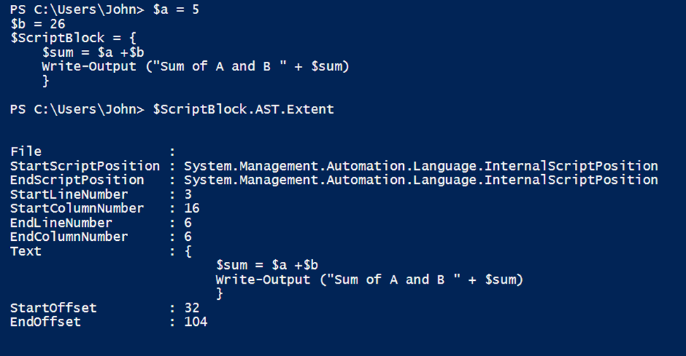 ScriptBlock Extent properties