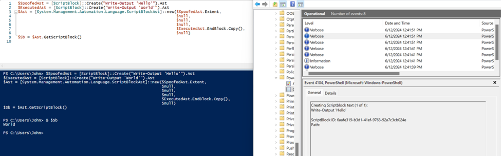 Example code illustrating spoofed Extent vs executed code